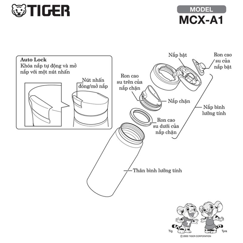 Bình lưỡng tính Tiger nắp bật MCX-A501
