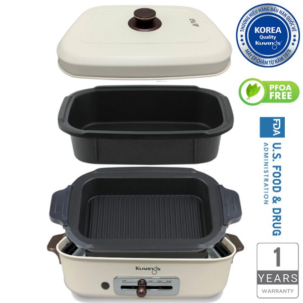 Lẩu điện phủ gốm Ceramic 2 trong 1 Kuvings KMG-200B - Màu trắng ngà voi [4.0L]