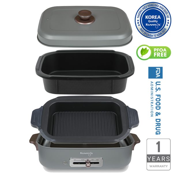 Lẩu điện phủ gốm Ceramic 2 trong 1 Kuvings KMG-200B - Màu xám xanh [4.0L]